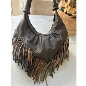 Brn Western Boho Fringe Shoulder Strap Leather Handbag Mexico